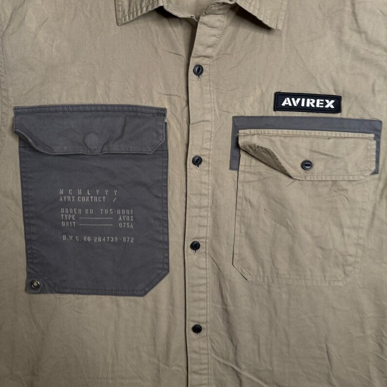 Avirex Mens Patch Pocket Short Sleeve Button Down Work Shirt Utility Size XXL image 2