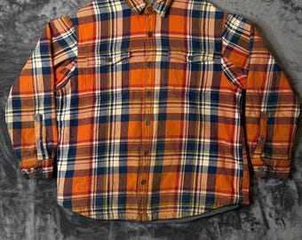 Duluth Trading Co. Camicia di flanella a quadri a maniche lunghe foderata in pile, effetto invecchiato, taglia L