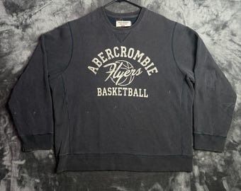 Vintage Y2k Abercrombie & Fitch Basketball Faded Black Long Sleeve Pullover XL