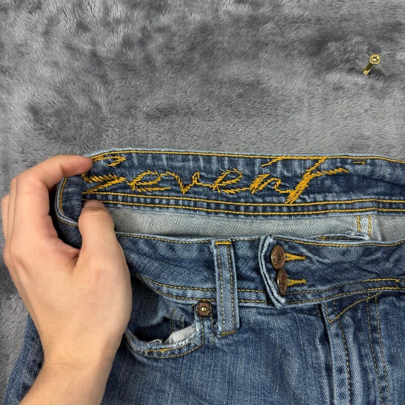 Seven7 Bootcut Jeans Womens 14 Blue Medium Wash Embroidered Pockets Distressed image 6