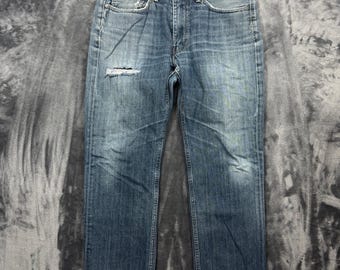 Levis 514 Straight Fit Jeans Herren 34x30 Blau Distressed Ripped Denim Hose