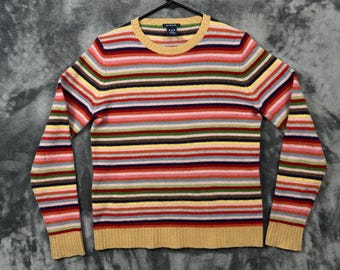 Gap Sweater Womens Medium Multicolor Striped Lambswool Blend Crewneck Stretch