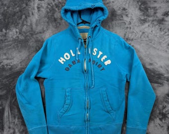 Hollister Full-Zip Hoodie Mittelblau Dana Point Distressed Y2K Surf Sweatshirt