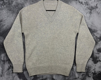 V-Neck Sweater Mens Large Grey Heathered Knit Pullover Long Sleeve