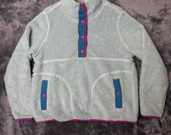 L.L. Bean Women's Sherpa Fleece Pullover Natural Large Pullover Snap Button
