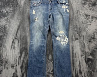Hollister Distressed Flare Jeans Damen 5s Blau Low Rise Y2K Denim