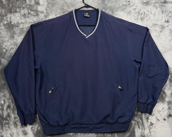Chaqueta cortavientos Nike Golf para hombre, talla grande, color azul, cuello en V, manga larga.