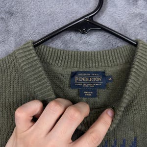 Pendleton Sweater Mens Medium Olive Green Southwestern Intarsia Cotton Knit image 3
