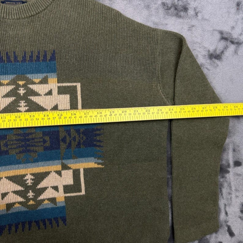Pendleton Sweater Mens Medium Olive Green Southwestern Intarsia Cotton Knit image 5
