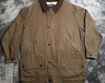 Vintage Nautica Brown Barn Chore Jacket Corduroy Trim Size Medium