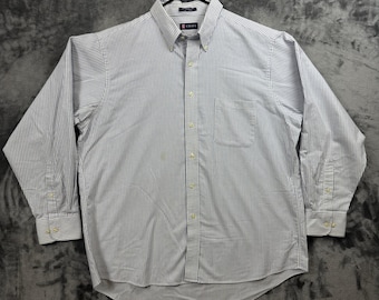Camisa Oxford Chaps para hombre, talla XL, azul y blanca, a rayas, manga larga y botones.