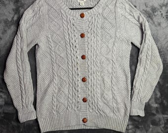 Cardigan da donna L.L. Bean con doppia L a trecce e bottoni frontali, taglia media.
