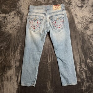 Vintage y2k True Religion Skinny Light Wash Faded Denim Jeans Size 32x26 image 7