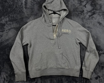 Aeropostale Hoodie Womens Medium Gray Henley Button Athletics Fleece Pullover