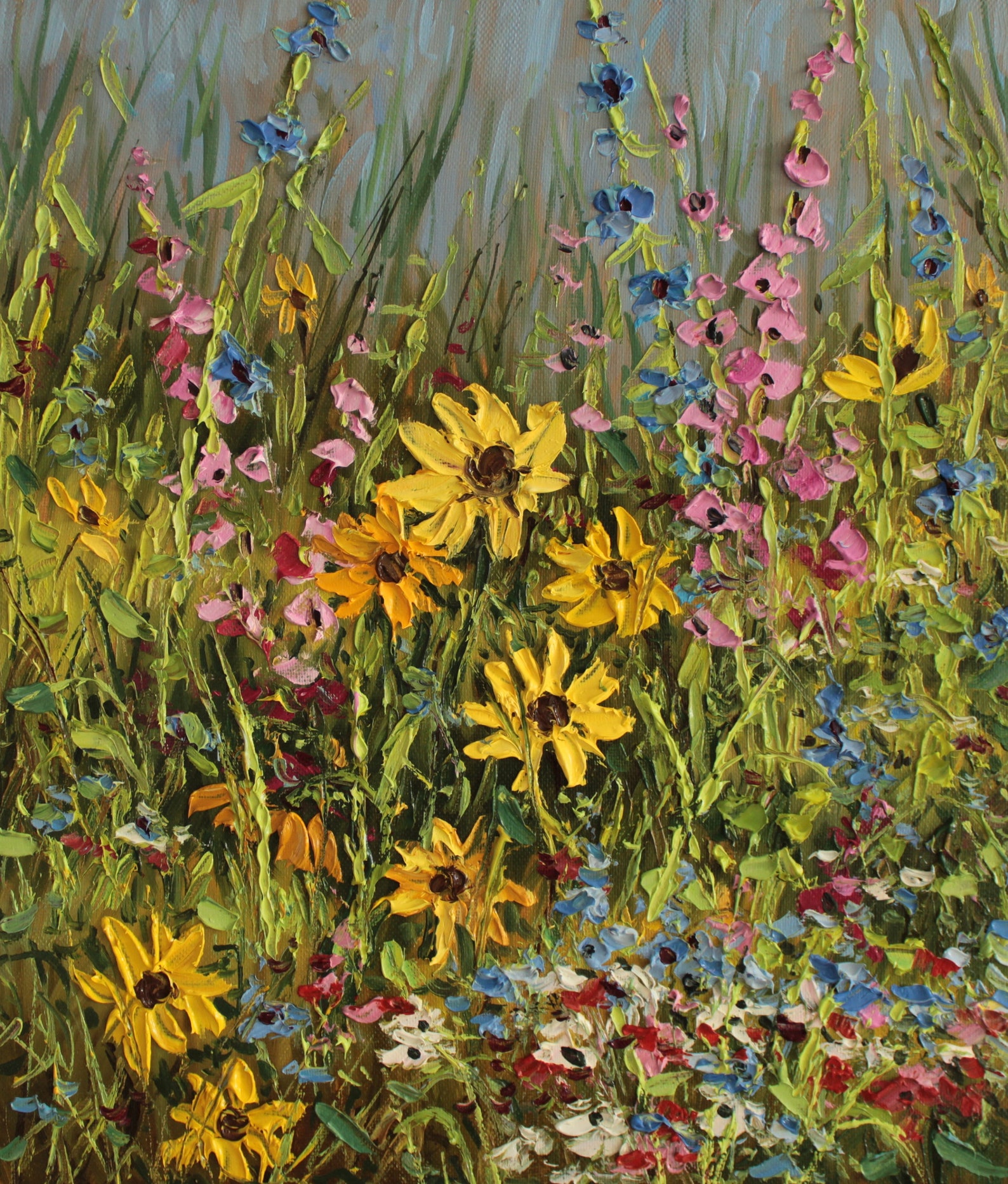 Yellow Wildflowers Oil Painting on Canvas, Original Oil Art, Floral ...