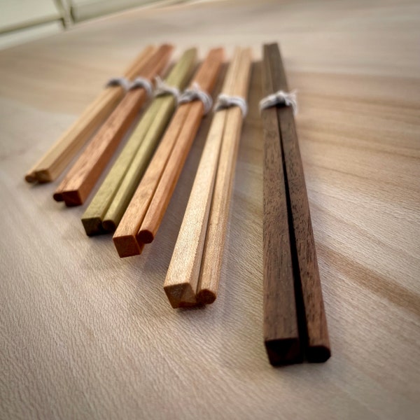 Handcrafted Wood Chopsticks - One Pair - Solid Hardwood - Walnut, Cherry, Maple, Cedar, Poplar, or Cypress