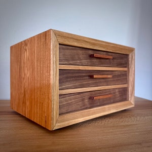 Handcrafted Cherry and Walnut Three-Tier Jewelry Box - Wood Drawer - Solid Wood Keepsake Box - MADE TO ORDER