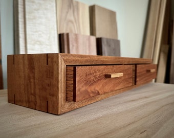 Handcrafted Oak and Cherry Wood Drawer - Double Drawer Box - Wood Jewelry Box -  Solid Wood - MADE TO ORDER