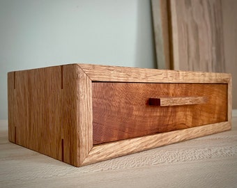 Handcrafted Oak and Cherry Wood Drawer - Single Drawer Box - Wood Jewelry Box - Keepsake Box - MADE TO ORDER