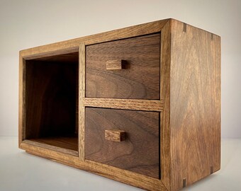 Handcrafted Cherry and Walnut Tea Chest - Wood Display Cabinet - MADE TO ORDER