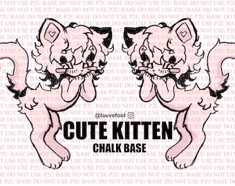 May include: A digital illustration featuring two symmetrical light pink kitten figures with dark outlines, fluffy fur, and heart-shaped ear details. The text @lauvefool, CUTE KITTEN, and CHALK BASE is centered between the two figures on a light background.