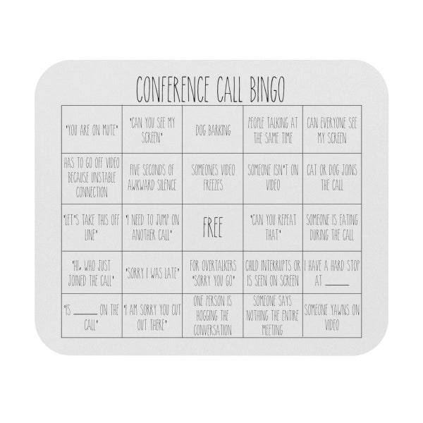 Conference Call Bingo Mouse Pad | Office Gift | Work Humor | Coworker Gift | Office Games | Boss Gift | Zoom Meeting | Corporate Gift