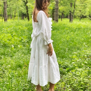 White Linen Skirt,wedding tiered white skirt from natural linen,Long skirt for woman image 5