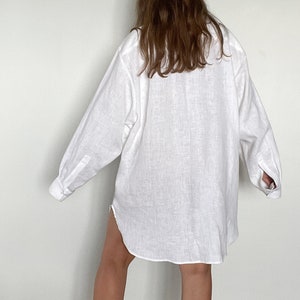 Linen Shirt Dress Oversized Long-Sleeved with Cuffs  Shirt Dress Button Shirt Dress Loose Shirt Dress