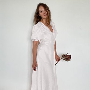 Linen Maxi Dress LUNA,White Linen Wrap dress, Wrap dress, Linen dress , Summer dress, Natural linen dress,White wedding dress image 1