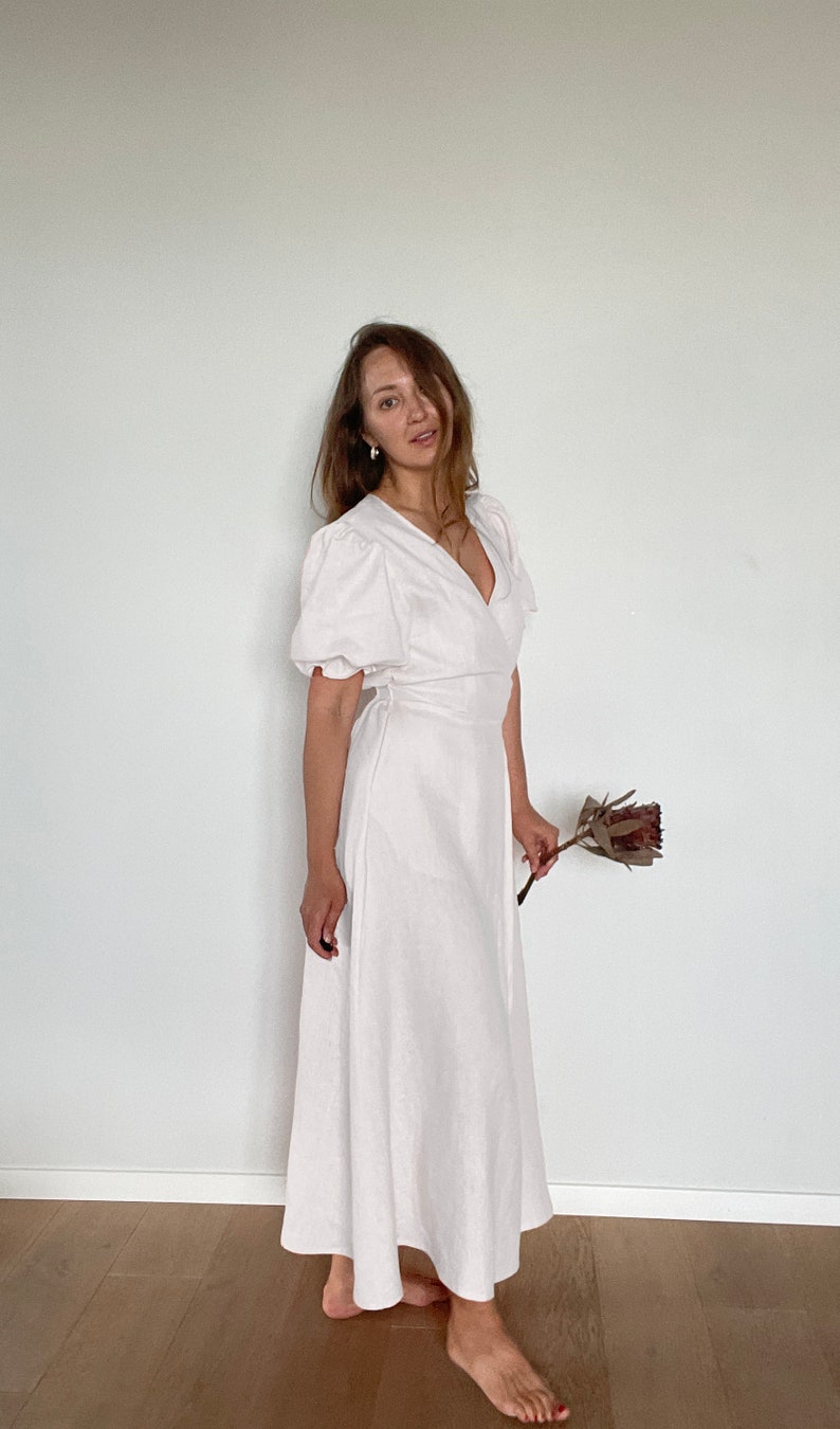 Linen Maxi Dress LUNA,White Linen Wrap dress, Wrap dress, Linen dress , Summer dress, Natural linen dress,White wedding dress image 1