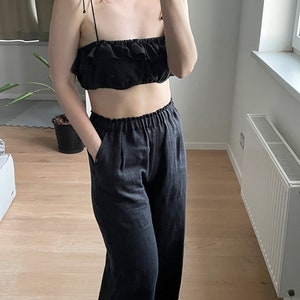 Leinen Zweiteiler Set Leinen Hose Leinen Crop Top Sommerkleidung Loungebekleidung Resort tragen nachhaltige Bekleidung Bild 9