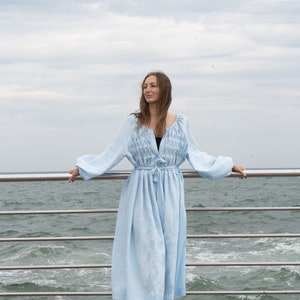 Light blue dress, linen dress, Puff slevees image 5