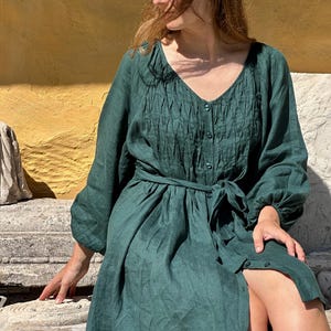 Linen Loose Dress,Long sleeve dress,Etnic Dress,Puff sleeve dress,Oversized dress,Maternity dress