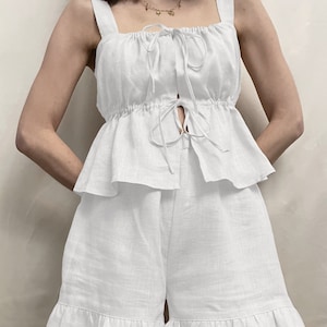 Linen Bridesmaid Pjs Set, Bridal Pajamas, Wedding Pajamas, Linen Bridal Party Pajama White & Blue Set, Linen Wedding Bridesmaid Gifts