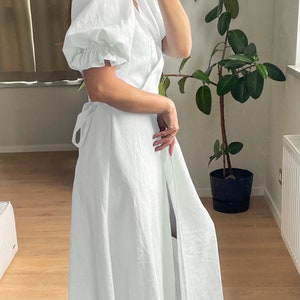 Linen Maxi Dress LUNA,White Linen Wrap dress, Wrap dress, Linen dress , Summer dress, Natural linen dress,White wedding dress image 5