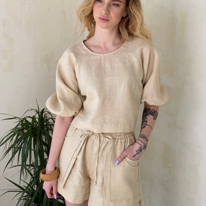 Linen shorts,Linen shorts for woman, Laundered linen shorts, Linen shorts skirt, Loose linen shorts for woman, High waist shorts image 5