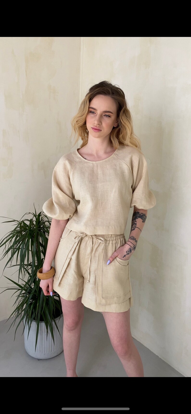Linen shorts,Linen shorts for woman, Laundered linen shorts, Linen shorts skirt, Loose linen shorts for woman, High waist shorts image 5