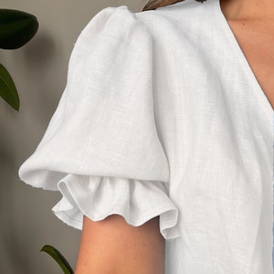 Linen Maxi Dress LUNA,Wedding Linen dress,White Puff sleeves dress,Engagement dress