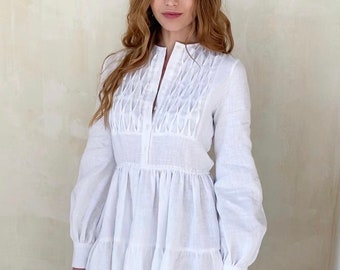 White Linen Dress BELLA,Boho Wedding Dress, White Linen Dress, Linen dress, Natural linen dress,Bridesmaid Dress,Engagement Dress