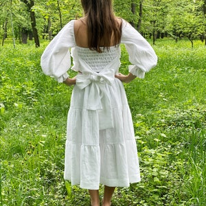 White Linen Skirt,wedding tiered white skirt from natural linen,Long skirt for woman image 9