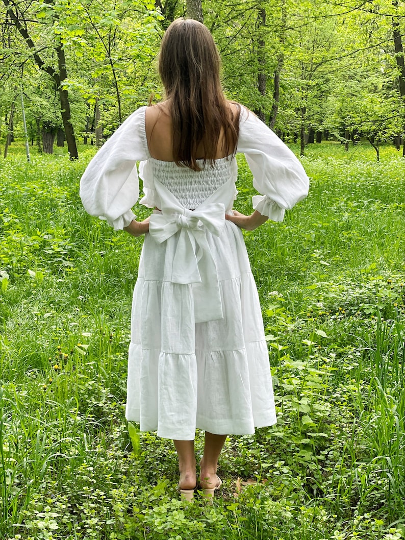 White Linen Skirt,wedding tiered white skirt from natural linen,Long skirt for woman image 9