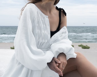 White Maxi Dress PAOLA,Linen Dress,white Puff sleeve dress,plus size dress,maternity dress