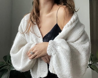 Wit vest handgebreid vest Moederdagcadeau grof vest wollen jas dik vest kabelgebreid oversized trui gezellige gebreide kleding
