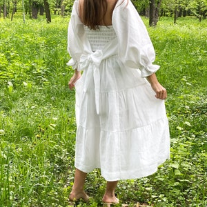 White Linen Skirt,wedding tiered white skirt from natural linen,Long skirt for woman image 3