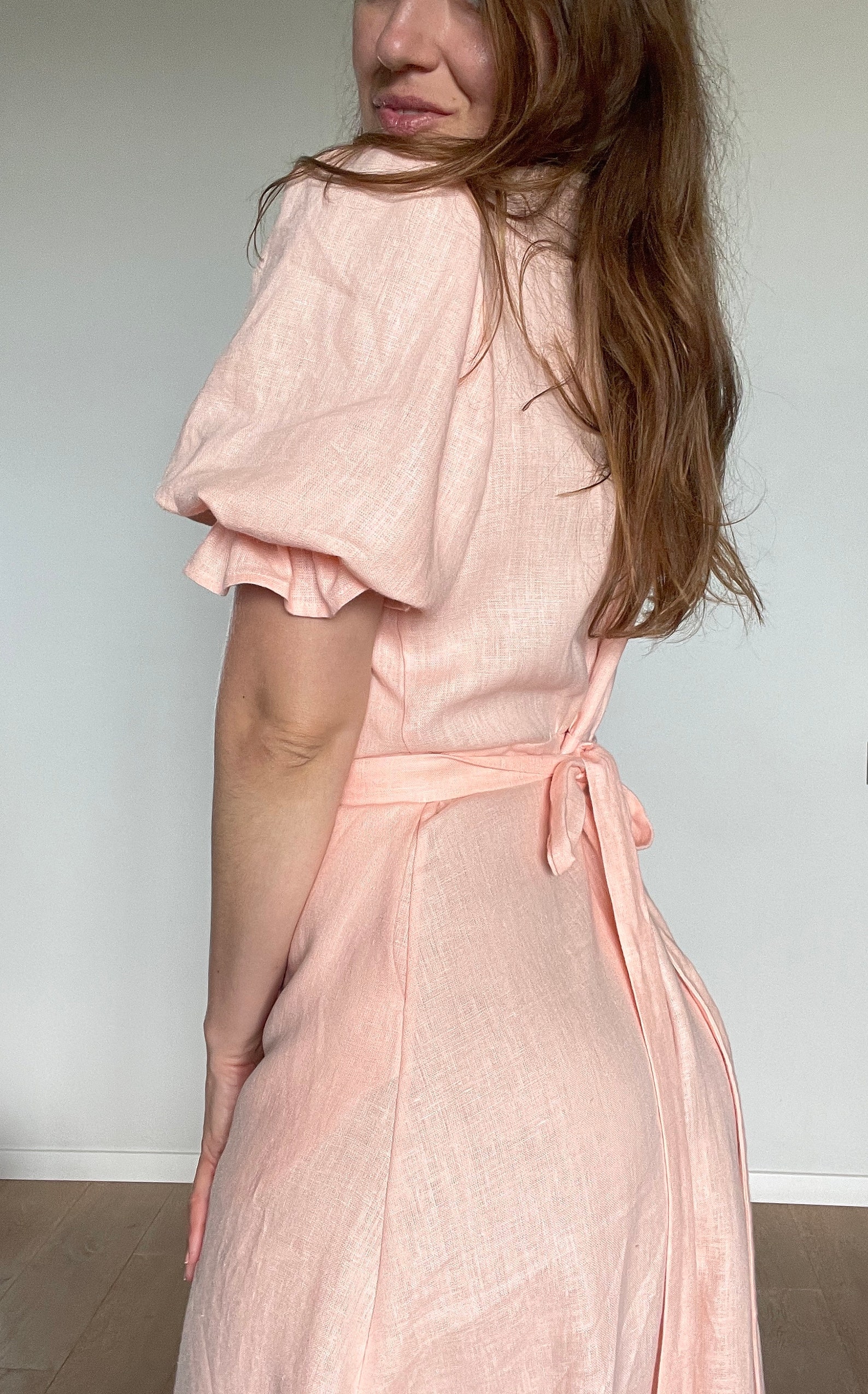 The Iris Peach Linen Dress