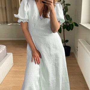 Linen Maxi Dress LUNA,White Linen Wrap dress, Wrap dress, Linen dress , Summer dress, Natural linen dress,White wedding dress image 4