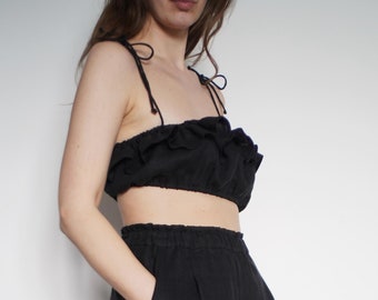 Leinen schwarz BH, Leinen Brallet Top,Sommer Tank Top,Top für Frauen,Leinen Top mit Krawatten,Leinenhemden