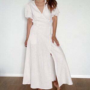 Linen Maxi Dress LUNA,White Linen Wrap dress, Wrap dress, Linen dress , Summer dress, Natural linen dress,White wedding dress image 3