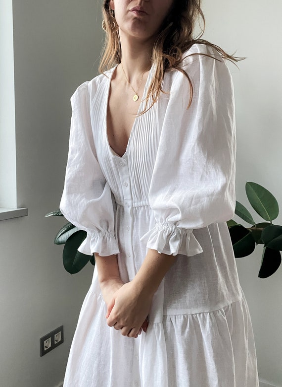 White Maxi Dress Gia,linen Long Dress,puff Sleeves Dress,bridal Dress,wedding Linen Dress,v Neckline Dress - Etsy Israel White Maxi Dress Gia,linen Long Dress,puff Sleeves Dress,bridal Dress,wedding Linen Dress,v Neckline Dress - Etsy Israel