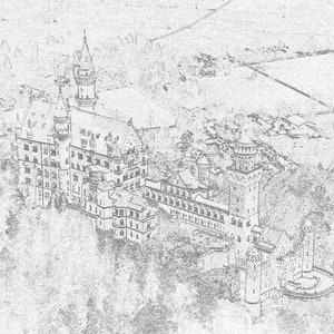 German Adult Coloring Page of Castle Neu-Schwanstein. Intricate coloring for fans! Europe travels. Deutschland